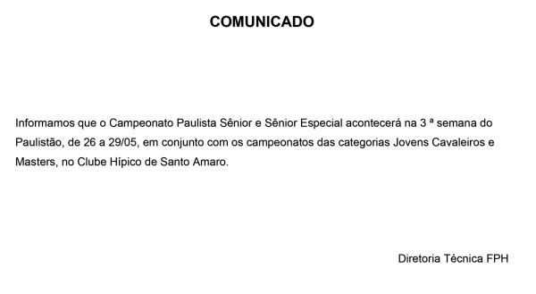 Comunicado | Campeonato Paulista Senior adiado pa