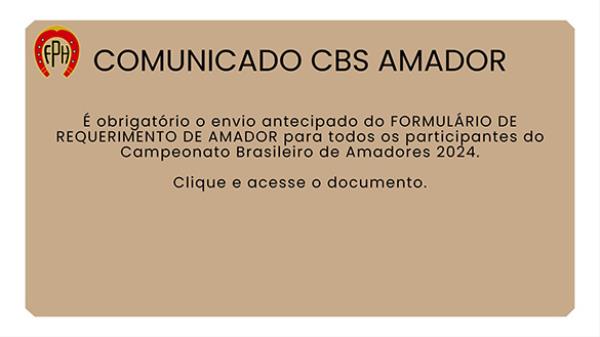 Comunicado CBS Amador - Obrigatório o envio do Re
