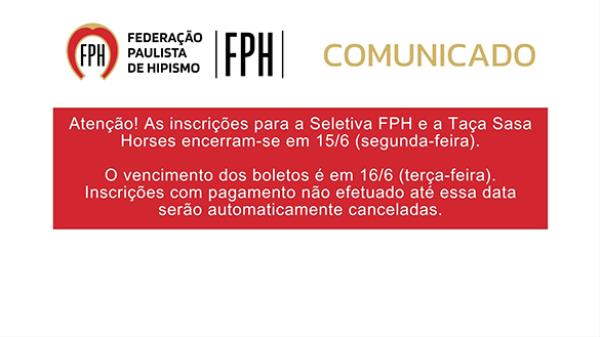 Comunicado Seletivas FPH / Taça FPH Iniciante Sas