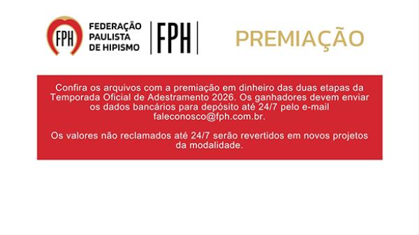 Premiação em dinheiro - Adestramento